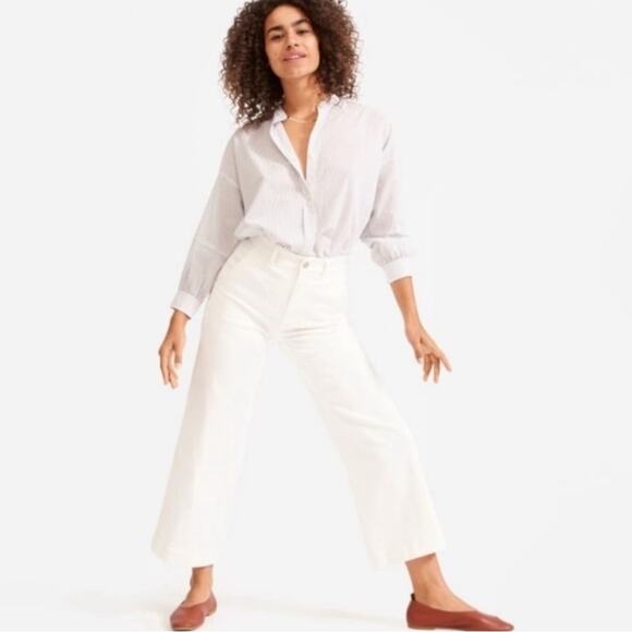 Everlane Wide Leg High Waisted Cropped Casual Quality Denim Jeans Size 8 Boho - Picture 6 of 16